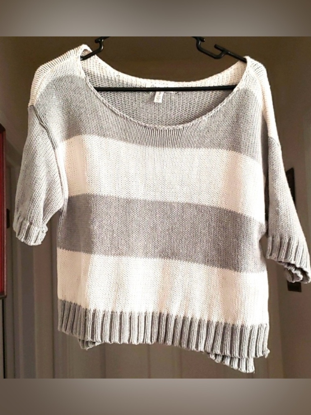 Aeropostale Striped Knit Sweater Size S Juniors Cream Gray Cozy Casual